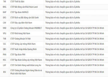 16 cổ phiếu sẽ chuyển về giao dịch lại trên HOSE, ngày giao dịch cuối cùng trên HNX là 27/8