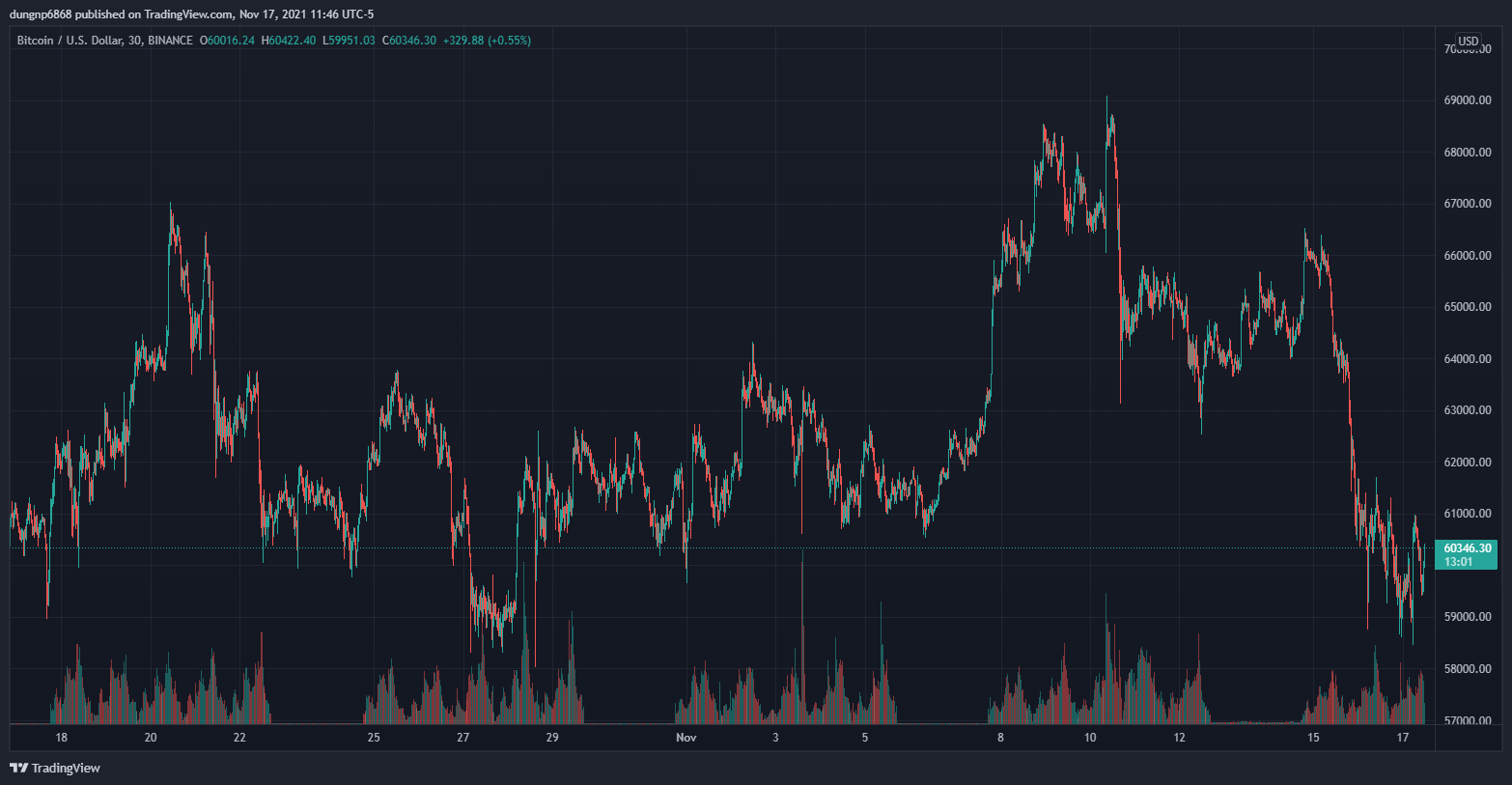 ViMoney-Biểu đồ giá Bitcoin 17/11/2021