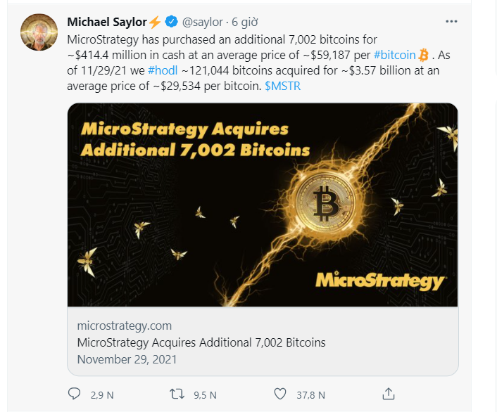 MicroStrategy chơi trội, "tất tay" 7.002 Bitcoin