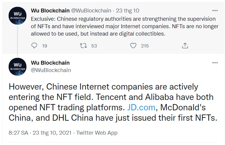 ViMoney - Trung Quốc cấm NFT, nhưng những gã khổng lồ Internet địa phương vẫn tiếp tục nhảy vào - Collin Wu