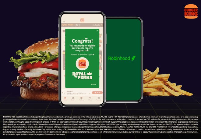 Robinhood và Burger King khuyến mãi Dogecoin, Bitcoin và Ethereum