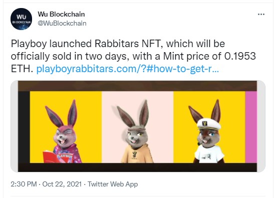 ViMoney - Playboy phát hành NFT Rabbitars dựa trên Ethereum - Wu Blockchain