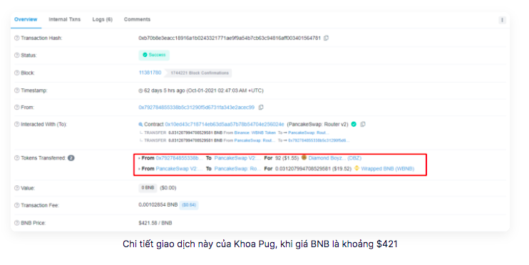 ViMoney: Check ví Khoa Pug xem có gì giữa ồn ào 10M coin $DBZ - giá DBZ hiện tại 0 Bscscan 2