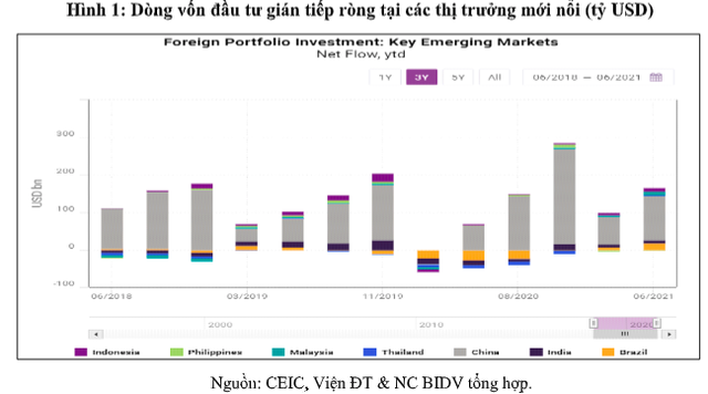 ViMoney; Tuyên bố của Fed về thắt chặt tiền tệ từ đầu năm 2022 và các tác động đến kinh tế thế giới và Việt Nam - Dòng vốn đầu tư gián tiếp ròng tại các thị trường mới nổi
