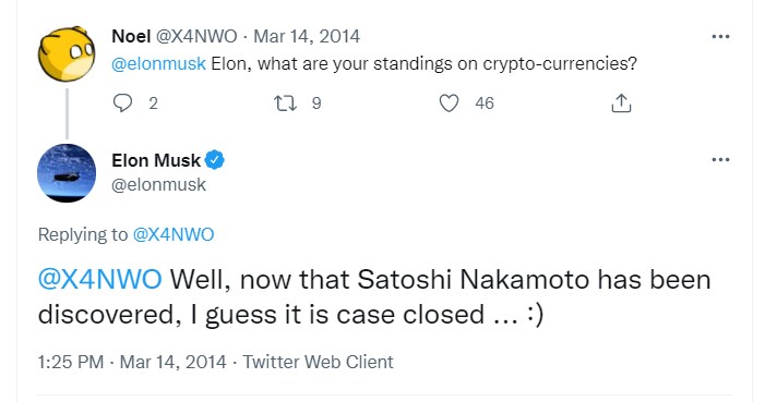 ViMoney: Elon Musk kiên quyết phủ nhận mình là Satoshi - 2014