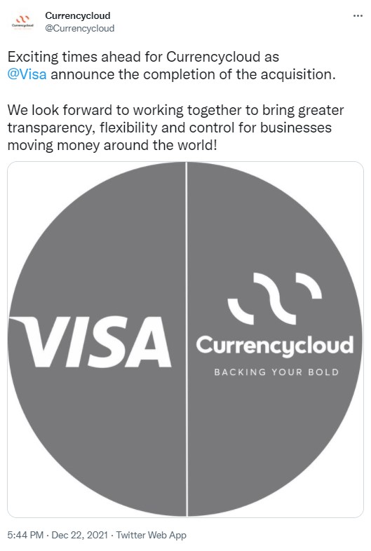 ViMoney: Visa mua lại Currencycloud - đối tác của Ripple với giá 925 triệu đô la