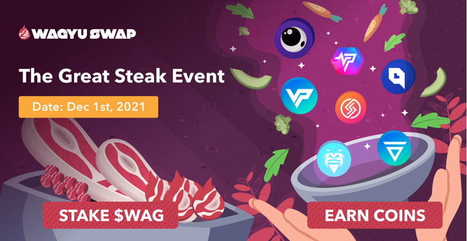 WagyuSwap cho phép đặt cược $WAG)để kiếm phần thưởng thông qua "The Great Steak"