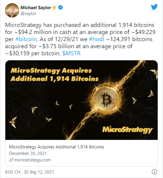 MicroStrategy "bắt đáy" thành công, "tất tay" 1.914 BTC 