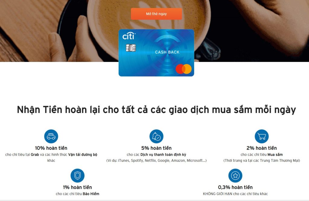 ViMoney - Top các thẻ tín dụng cashback tốt nhất 2022 - Thẻ Citibank Cash back
