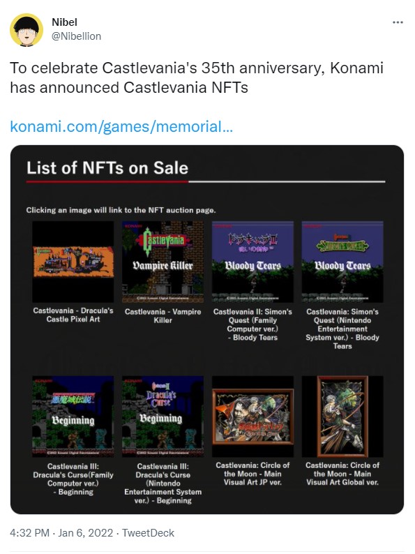 ViMoney: Điểm tin Crypto 9/1: Konami thông báo về Castlevania NFTs