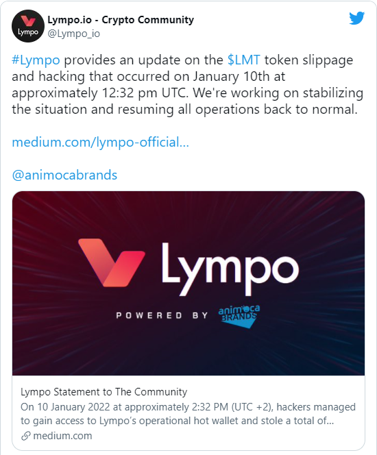 Lympo NFT đã bị hacker “ghé thăm” và lấy đi 18 triệu USD token LMT.