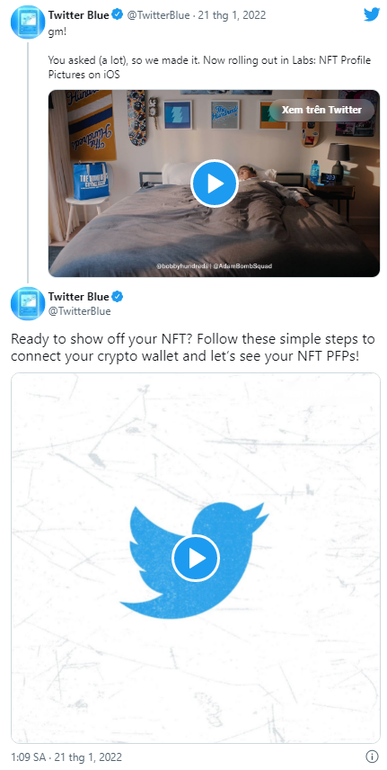 Twitter cho phép dùng NFT làm ảnh đại diện