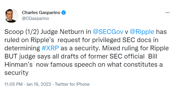 ViMoney: Vụ kiện Sec và Ripple: Charles Gasparino chia sẻ phán quyết ban đầu của thẩm phán có lợi cho XRP