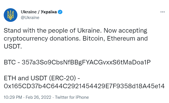 ViMoney: Ukraine kêu gọi quyên góp bằng tiền điện tử, Binance cam kết ủng hộ tối thiểu 10 triệu USD, FTX tặng 25 USD cho mỗi người dùng