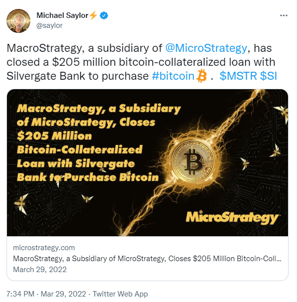 ViMoney: MacroStrategy vay 205 triệu đô la từ Ngân hàng Silvergate để mua Bitcoin