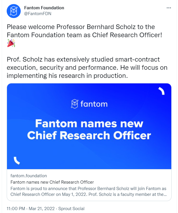 ViMoney: Fantom công bố giám đốc nghiên cứu mới sau khi các nhà phát triển rời đi h2