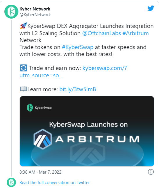 KyberSwap DEX trình diện trên layer-2 Arbitrum