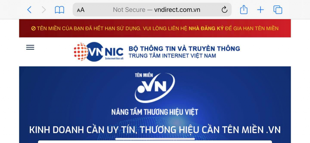 Sự cố hi hữu, website VNDirect không vào được vì hết hạn tên miền 