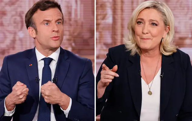 Tổng thống sắp mãn nhiệm Emmanuel Macron theo tư tưởng trung dung và Thủ lĩnh đảng cực hữu Marine Le Pen.