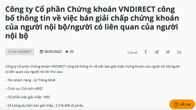 Chủ tịch Tập đoàn Danh Khôi (NRC) bị VNDIRECT “call margin” - Ảnh 1.