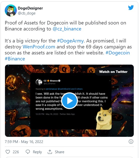 Dogecoin "Proof of Assets" sẽ đến trên Binance h1