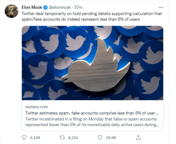 Đình chỉ thương vụ Twitter của tỷ phú Elon Musk