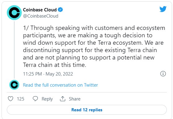 Coinbase Cloud tuyên bố đánh sập mạng Terra (LUNA) ngày 21/5 h1