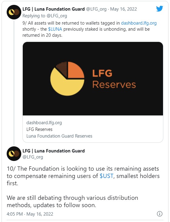 Luna Foundation Guard thông báo bồi thường cho người dùng UST