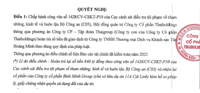 vimoney: Hoàn trả 840 tỷ đồng cho Tân Hoàng Minh, Thaiholdings nhận lại đất "kim cương"
