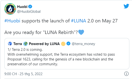 vimoney: Những sàn nào sẽ hỗ trợ Terra 2.0 và airdrop token LUNA mới?