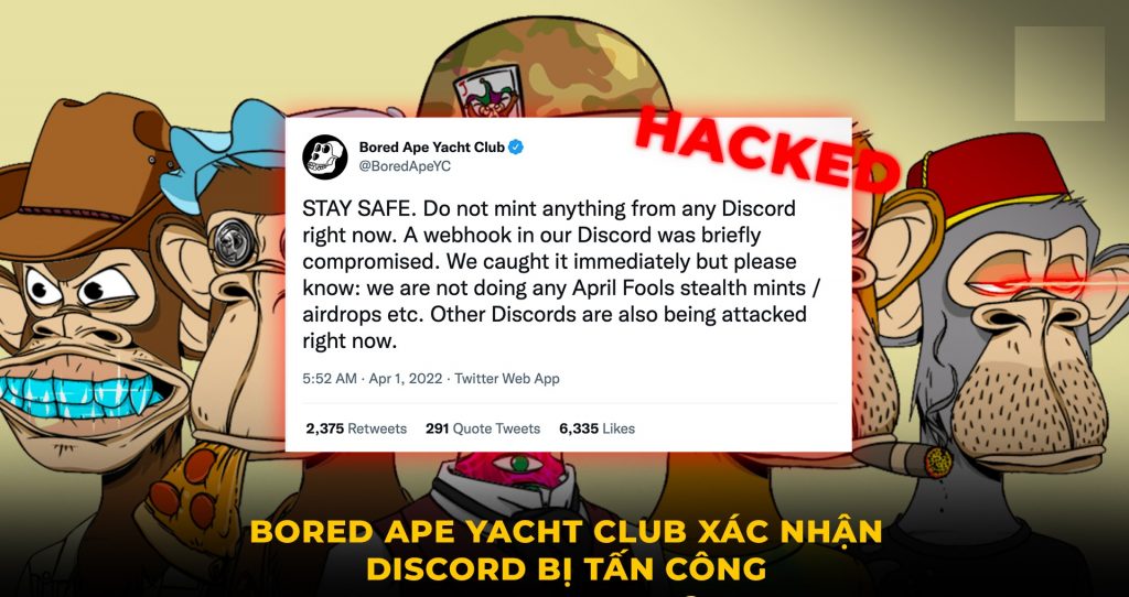 Bored Ape Yacht Club (BAYC) tiếp tục bị hack lên đến 200 ETH trên Discord