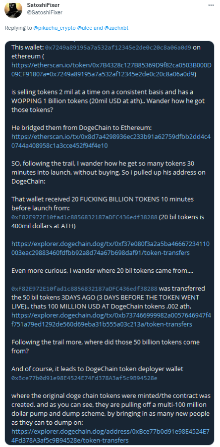 Sự thật về Dogechain bị bán tháo 1 triệu DC/phút?