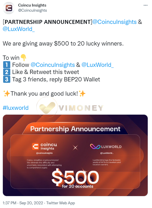 Nhận thưởng 500 USD từ LuxWorld