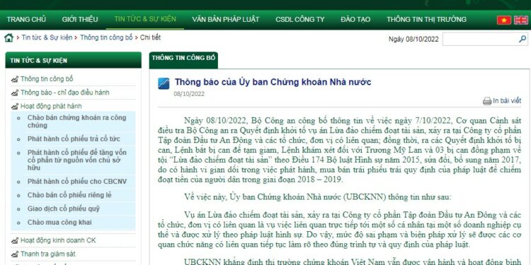 UBCK lên tiếng về việc Chủ tịch Tập đoàn Vạn Thịnh Phát bị bắt