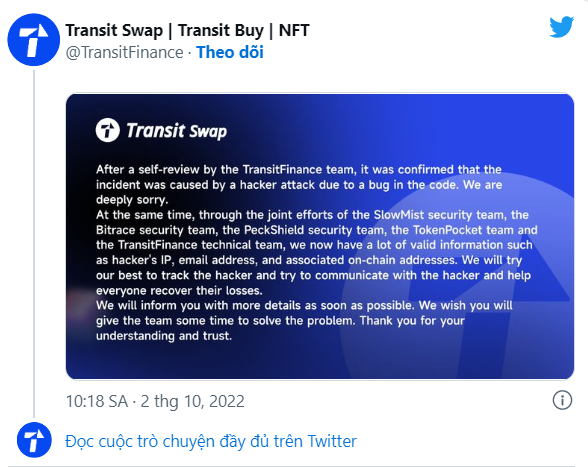 Transit Swap bị hacker tấn công, lấy 21 triệu USD