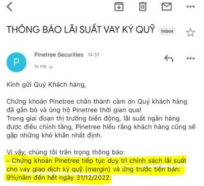 Pinetree thông báo khách hàng về chính sách margin 9% - Ảnh 1.