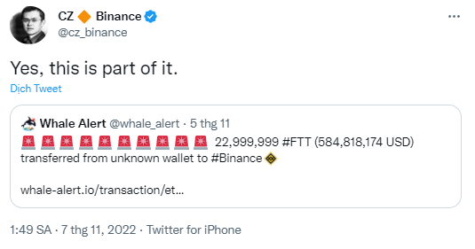 Binance đang tiến hành thanh lý toàn bộ các khoản đầu tư vào token FTT của nhà FTX Holdings.