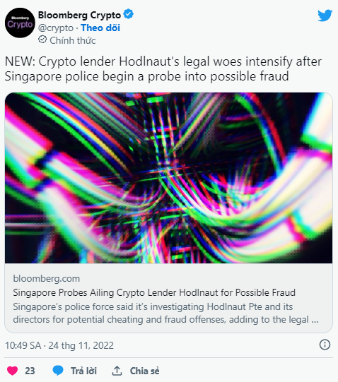 vimoney: Nền tảng lending Hodlnaut bị Singapore điều tra