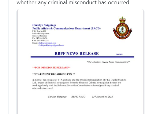 Sàn FTX bị Cảnh sát tài chính Bahamas điều tra