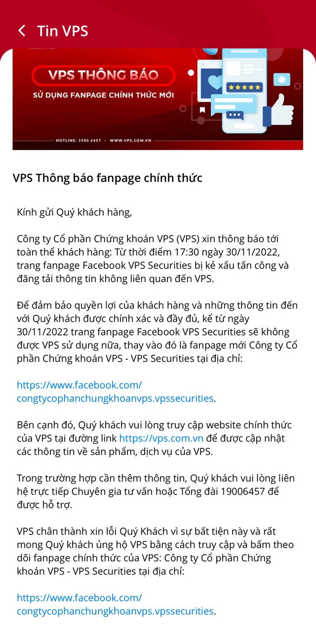 Bị “hack” Fanpage Facebook, Chứng khoán VPS nói gì? - Ảnh 2.