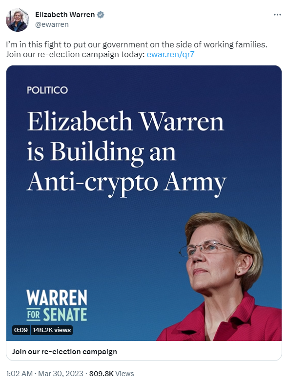 ViMoney: Thượng nghị sĩ Elizabeth Warren sẽ xây dựng một đội quân chống tiền điện tử