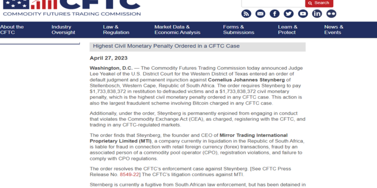 CFTC chiến thắng 3,4 tỷ USD trong vụ kiện lừa đảo liên quan tới Bitcoin