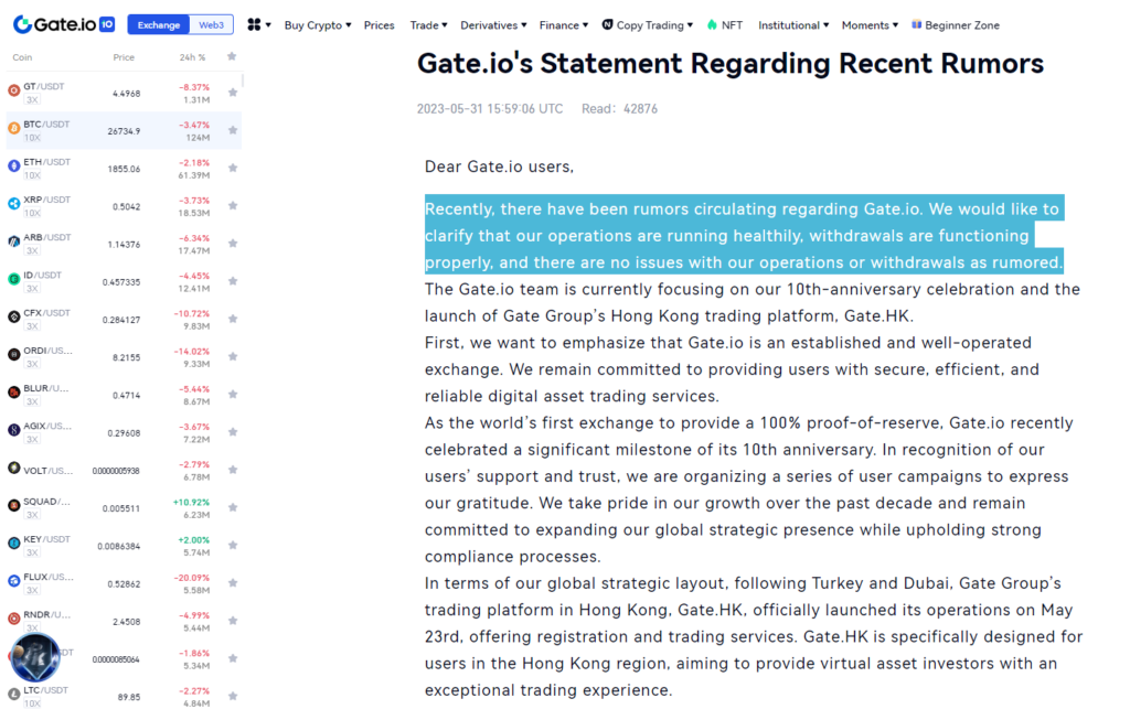 Sàn giao dịch Gate.io có gặp biến cố thanh khoản như tin đồn hay không?