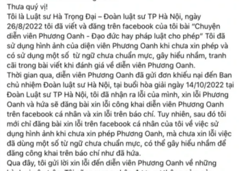 Lý do luật sư vợ cũ Shark Bình xin lỗi diễn viên Phương Oanh